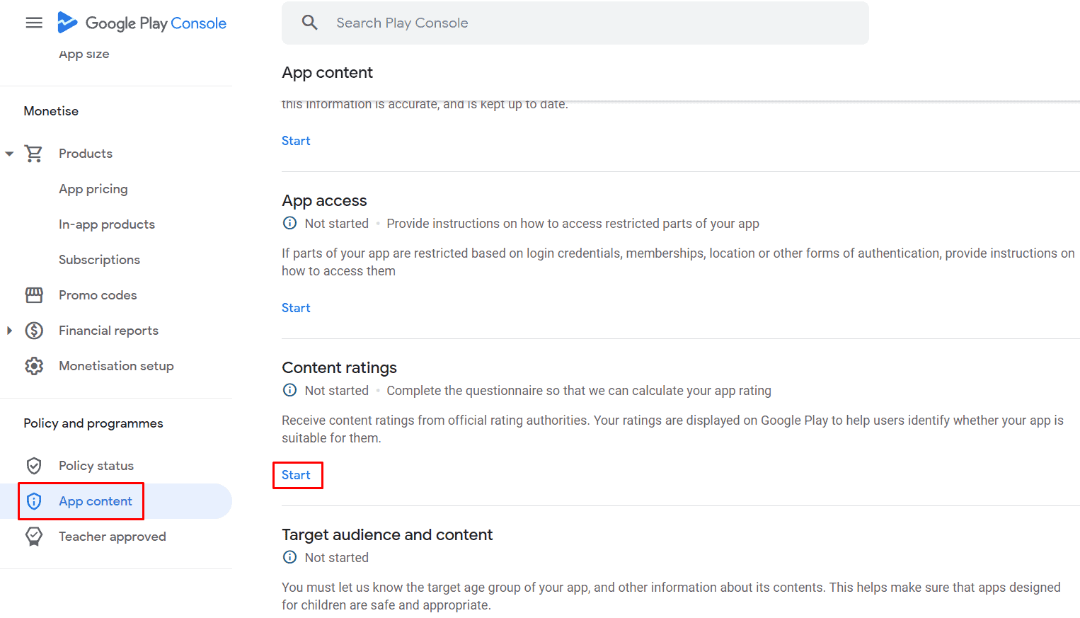 how to publish app to google play store - app content rating